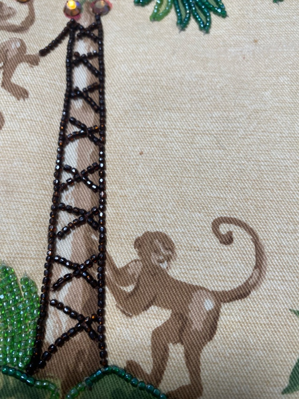 Vintage Isabella Fiore beaded canvas handbag tropical monkey palm tree bamboo - Picture 12 of 12